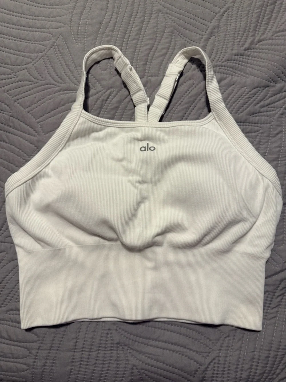 ALO Yoga White Ribbed Padded Sports Bra